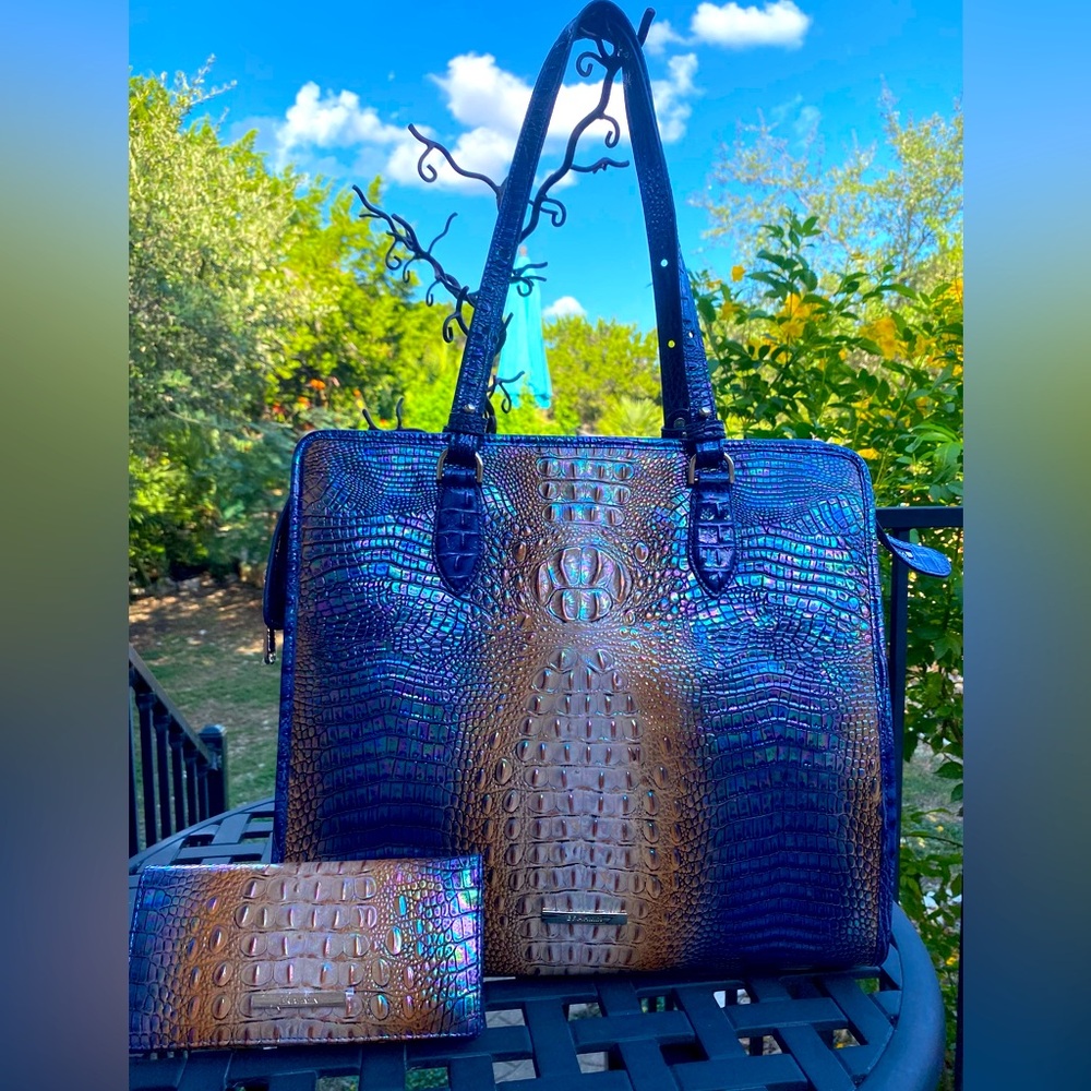 🔥BRAHMIN SET🔥Tia Tote and Ady Wallet in Bluestone -EUC